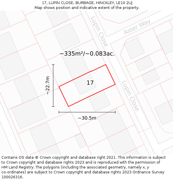 17, LUPIN CLOSE, BURBAGE, HINCKLEY, LE10 2UJ: Plot and title map