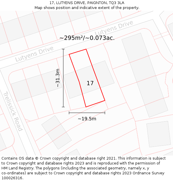 17, LUTYENS DRIVE, PAIGNTON, TQ3 3LA: Plot and title map