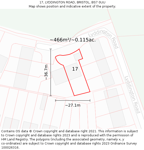 17, LYDDINGTON ROAD, BRISTOL, BS7 0UU: Plot and title map