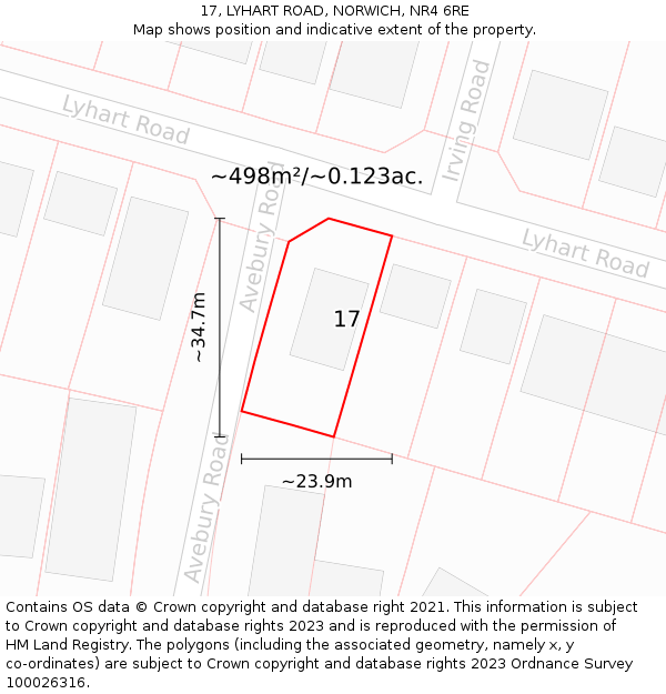 17, LYHART ROAD, NORWICH, NR4 6RE: Plot and title map