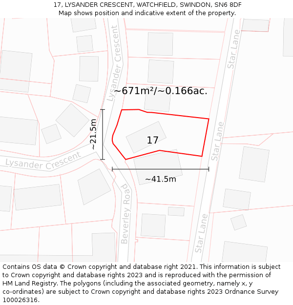 17, LYSANDER CRESCENT, WATCHFIELD, SWINDON, SN6 8DF: Plot and title map