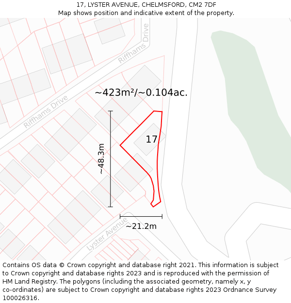 17, LYSTER AVENUE, CHELMSFORD, CM2 7DF: Plot and title map