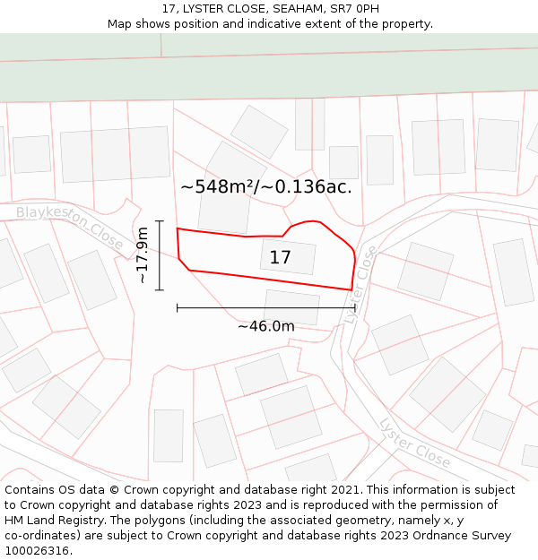 17, LYSTER CLOSE, SEAHAM, SR7 0PH: Plot and title map