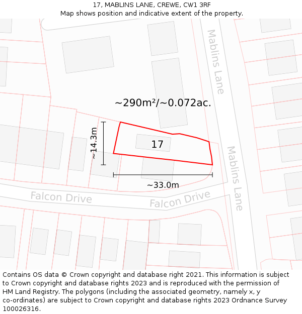17, MABLINS LANE, CREWE, CW1 3RF: Plot and title map