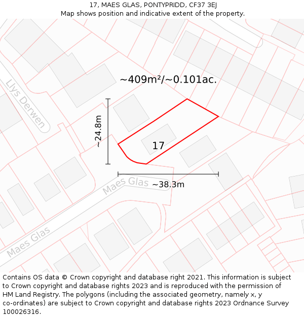 17, MAES GLAS, PONTYPRIDD, CF37 3EJ: Plot and title map