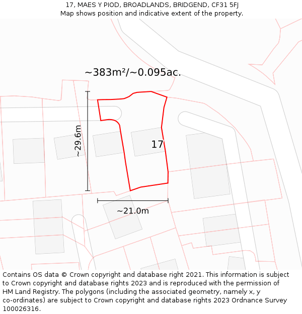 17, MAES Y PIOD, BROADLANDS, BRIDGEND, CF31 5FJ: Plot and title map