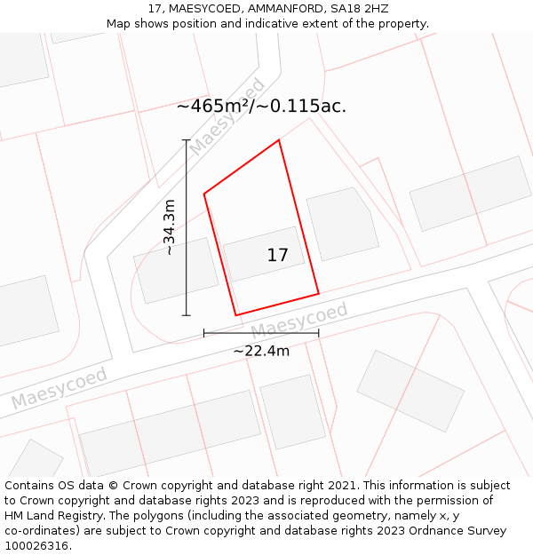 17, MAESYCOED, AMMANFORD, SA18 2HZ: Plot and title map