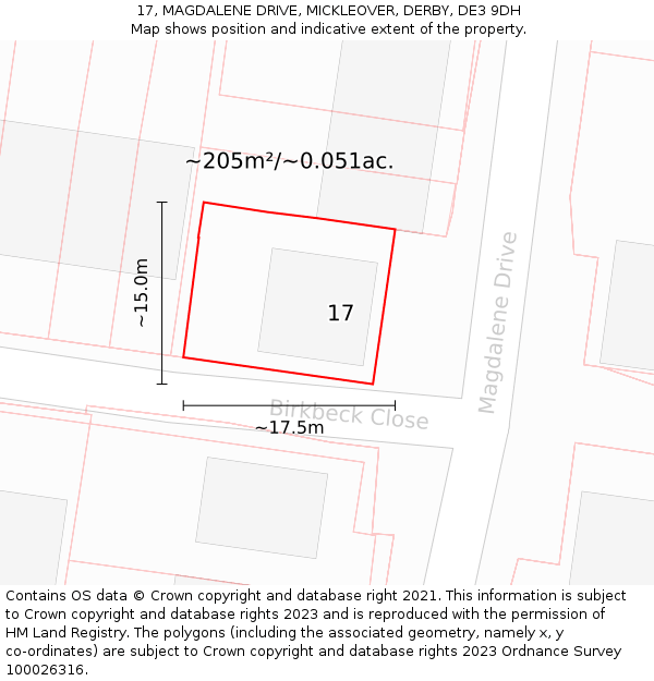 17, MAGDALENE DRIVE, MICKLEOVER, DERBY, DE3 9DH: Plot and title map