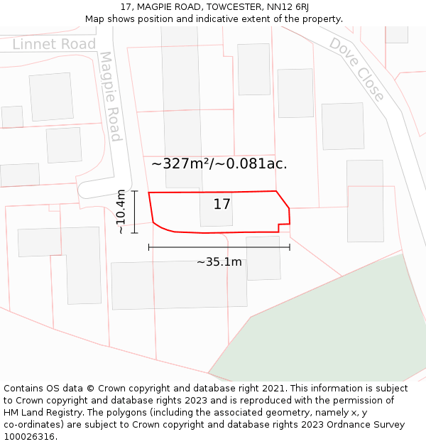 17, MAGPIE ROAD, TOWCESTER, NN12 6RJ: Plot and title map