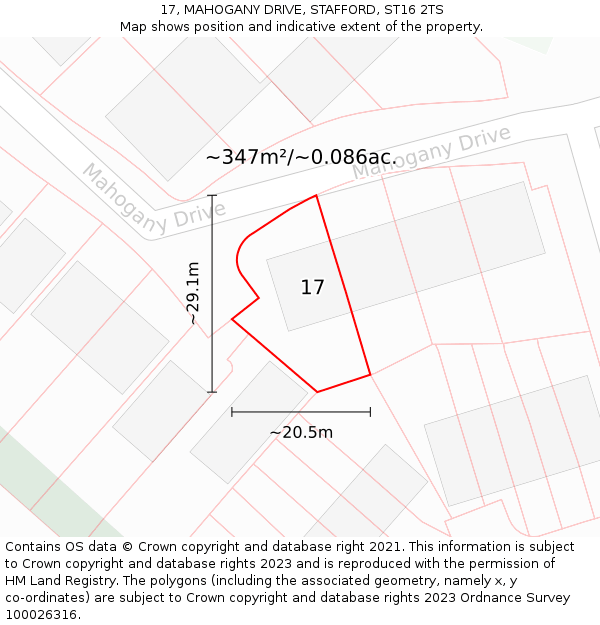 17, MAHOGANY DRIVE, STAFFORD, ST16 2TS: Plot and title map
