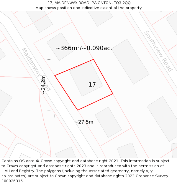 17, MAIDENWAY ROAD, PAIGNTON, TQ3 2QQ: Plot and title map