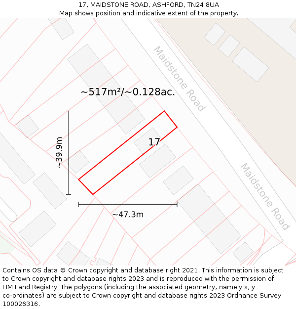 17, MAIDSTONE ROAD, ASHFORD, TN24 8UA: Plot and title map