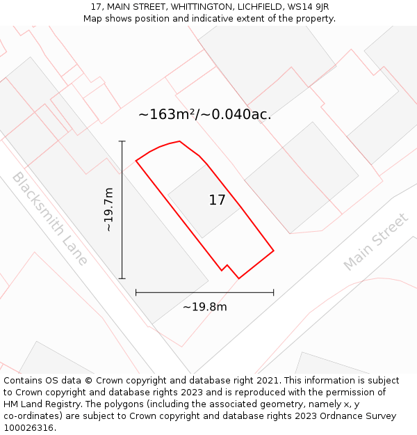 17, MAIN STREET, WHITTINGTON, LICHFIELD, WS14 9JR: Plot and title map