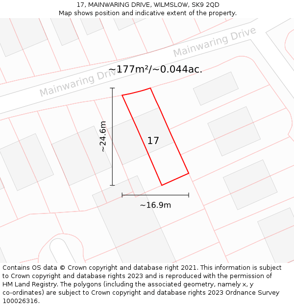 17, MAINWARING DRIVE, WILMSLOW, SK9 2QD: Plot and title map