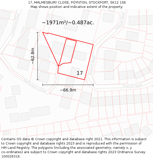 17, MALMESBURY CLOSE, POYNTON, STOCKPORT, SK12 1SE: Plot and title map
