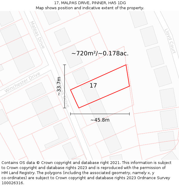 17, MALPAS DRIVE, PINNER, HA5 1DG: Plot and title map