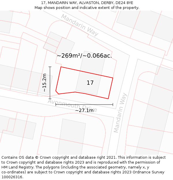 17, MANDARIN WAY, ALVASTON, DERBY, DE24 8YE: Plot and title map