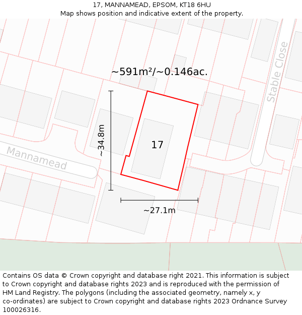 17, MANNAMEAD, EPSOM, KT18 6HU: Plot and title map