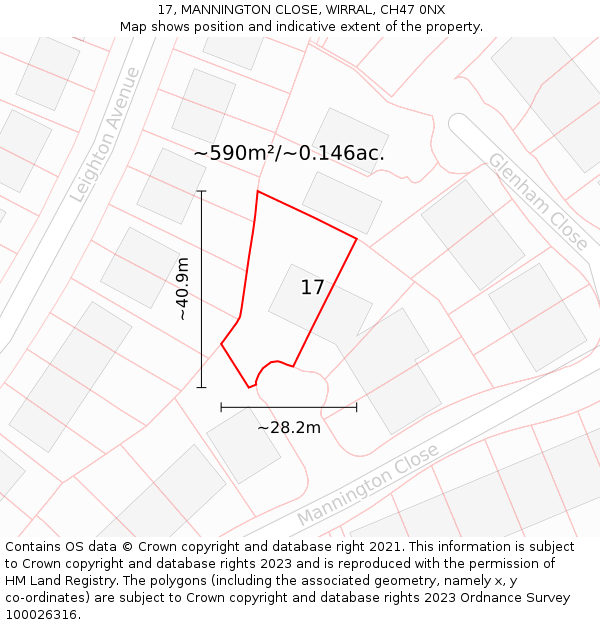 17, MANNINGTON CLOSE, WIRRAL, CH47 0NX: Plot and title map