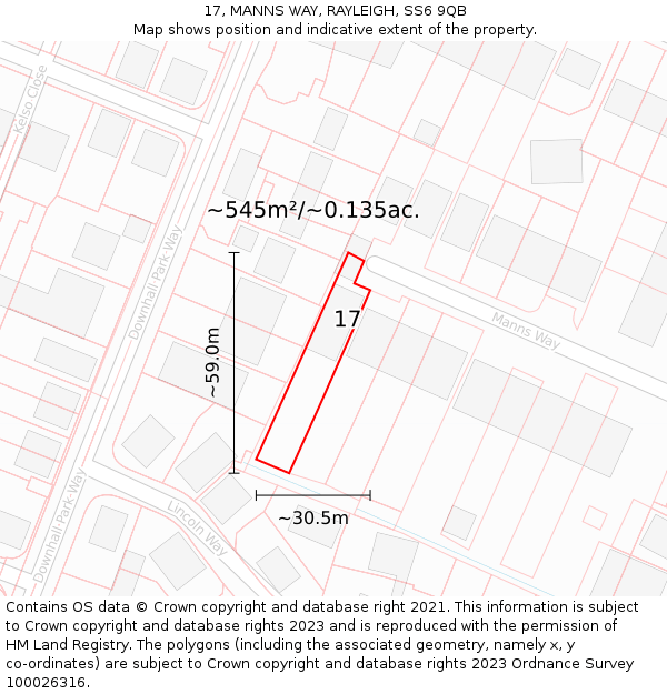 17, MANNS WAY, RAYLEIGH, SS6 9QB: Plot and title map
