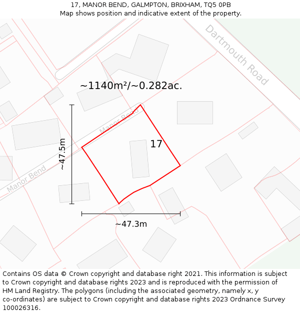 17, MANOR BEND, GALMPTON, BRIXHAM, TQ5 0PB: Plot and title map