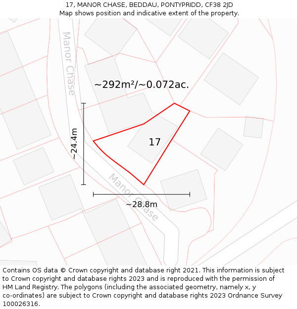 17, MANOR CHASE, BEDDAU, PONTYPRIDD, CF38 2JD: Plot and title map