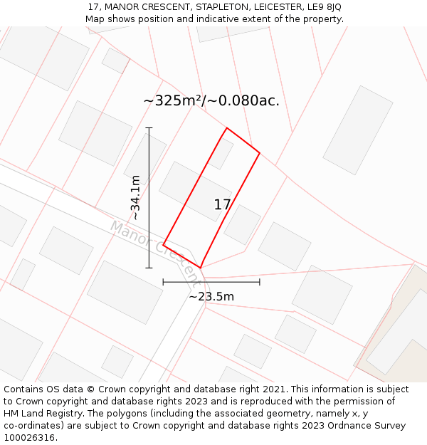 17, MANOR CRESCENT, STAPLETON, LEICESTER, LE9 8JQ: Plot and title map