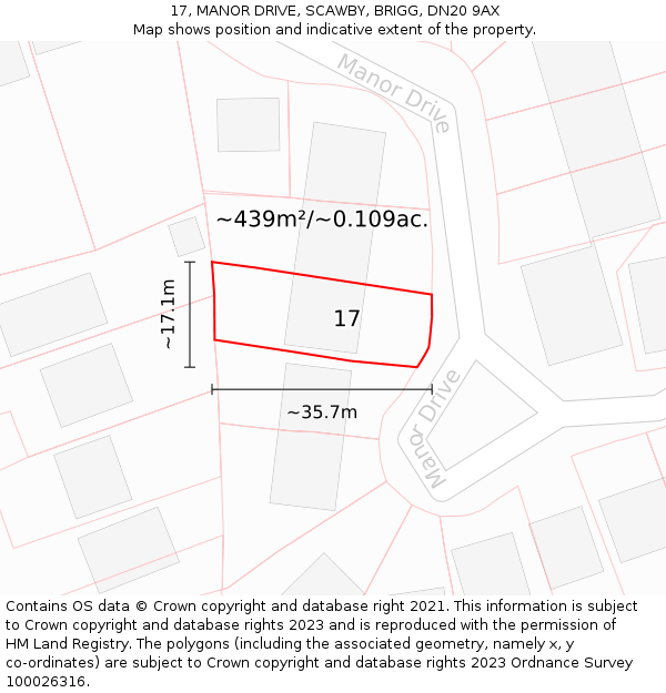17, MANOR DRIVE, SCAWBY, BRIGG, DN20 9AX: Plot and title map