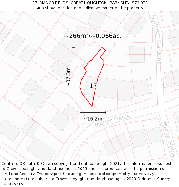 17, MANOR FIELDS, GREAT HOUGHTON, BARNSLEY, S72 0BF: Plot and title map