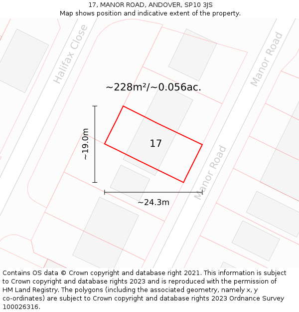 17, MANOR ROAD, ANDOVER, SP10 3JS: Plot and title map