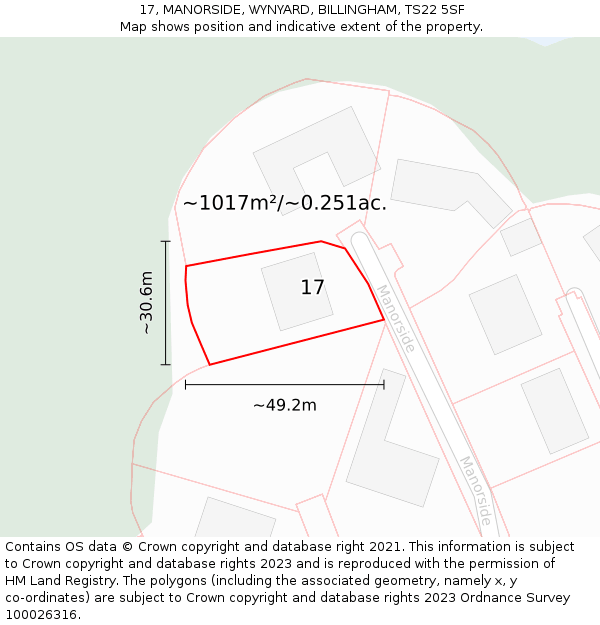 17, MANORSIDE, WYNYARD, BILLINGHAM, TS22 5SF: Plot and title map