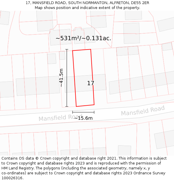 17, MANSFIELD ROAD, SOUTH NORMANTON, ALFRETON, DE55 2ER: Plot and title map