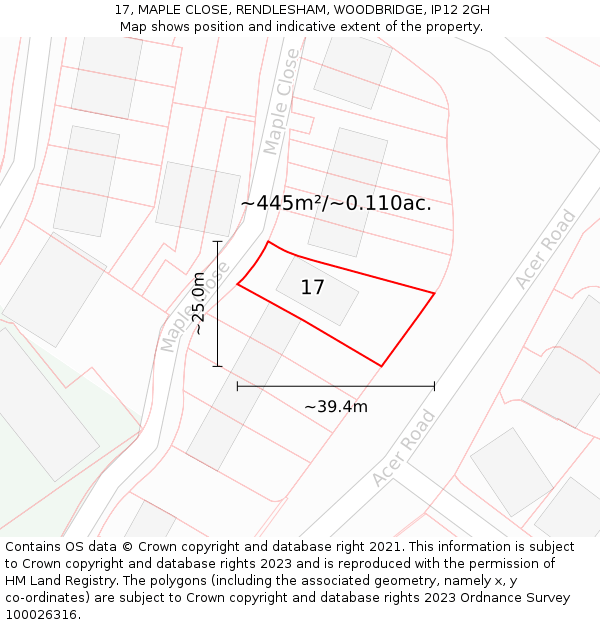 17, MAPLE CLOSE, RENDLESHAM, WOODBRIDGE, IP12 2GH: Plot and title map