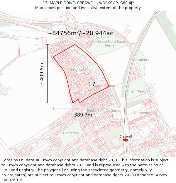17, MAPLE DRIVE, CRESWELL, WORKSOP, S80 4JY: Plot and title map