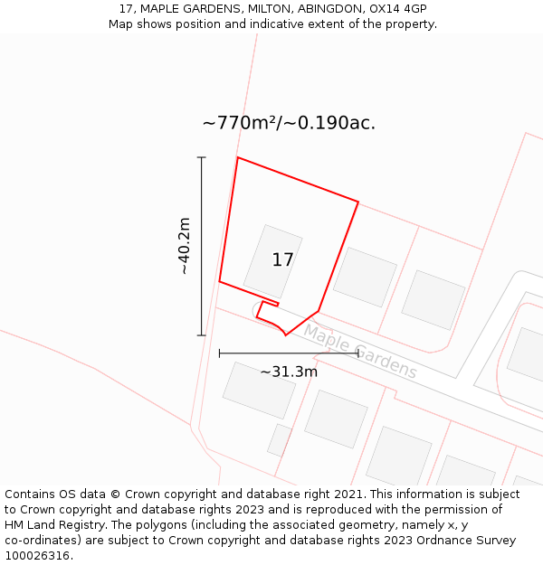 17, MAPLE GARDENS, MILTON, ABINGDON, OX14 4GP: Plot and title map
