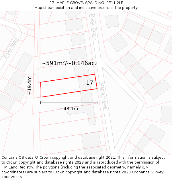 17, MAPLE GROVE, SPALDING, PE11 2LE: Plot and title map