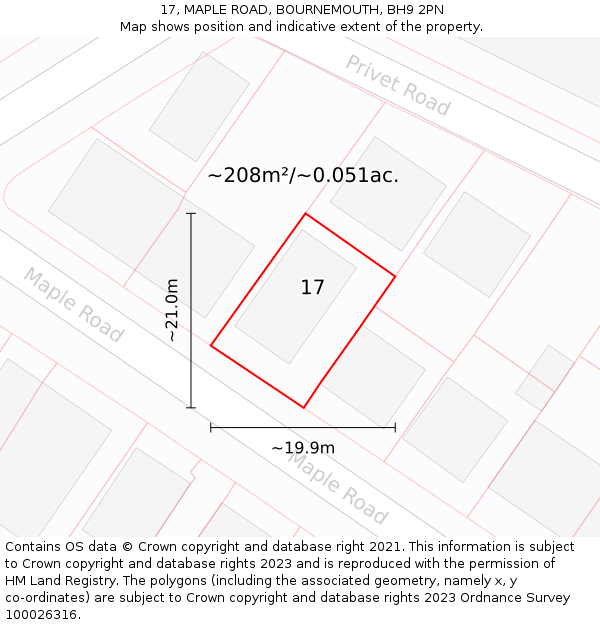 17, MAPLE ROAD, BOURNEMOUTH, BH9 2PN: Plot and title map