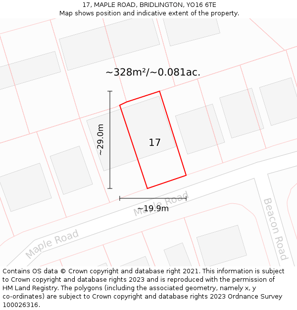 17, MAPLE ROAD, BRIDLINGTON, YO16 6TE: Plot and title map