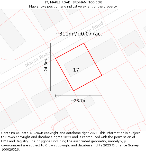17, MAPLE ROAD, BRIXHAM, TQ5 0DG: Plot and title map