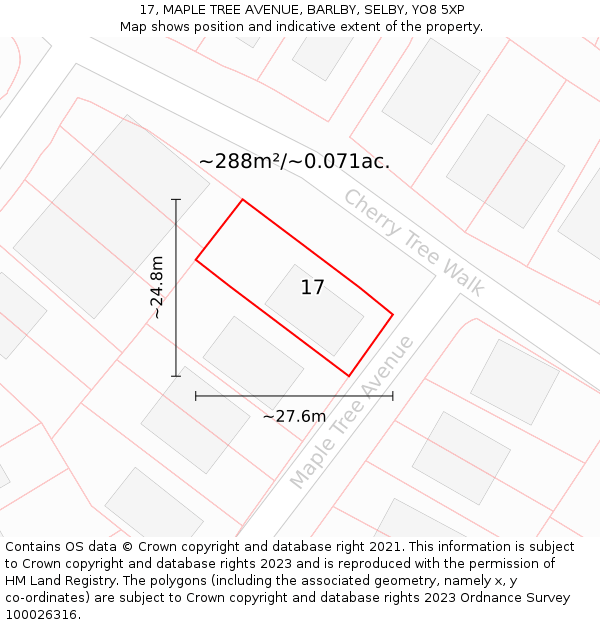 17, MAPLE TREE AVENUE, BARLBY, SELBY, YO8 5XP: Plot and title map