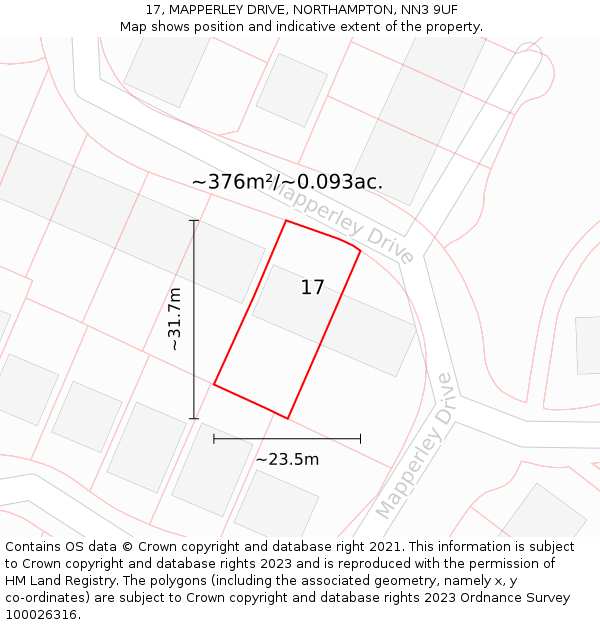 17, MAPPERLEY DRIVE, NORTHAMPTON, NN3 9UF: Plot and title map