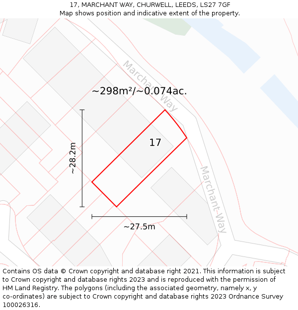 17, MARCHANT WAY, CHURWELL, LEEDS, LS27 7GF: Plot and title map