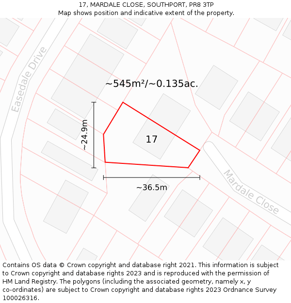 17, MARDALE CLOSE, SOUTHPORT, PR8 3TP: Plot and title map