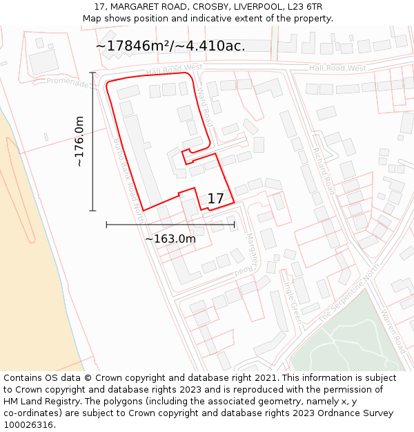 17, MARGARET ROAD, CROSBY, LIVERPOOL, L23 6TR: Plot and title map