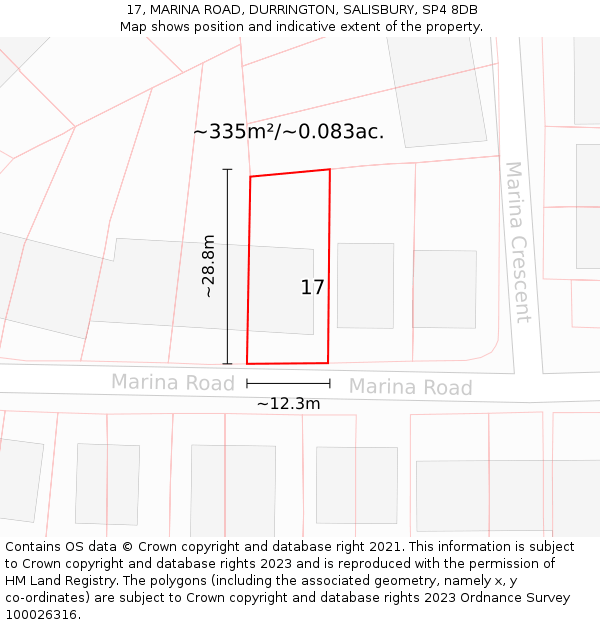 17, MARINA ROAD, DURRINGTON, SALISBURY, SP4 8DB: Plot and title map