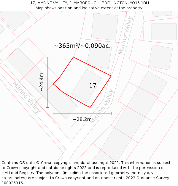 17, MARINE VALLEY, FLAMBOROUGH, BRIDLINGTON, YO15 1BH: Plot and title map
