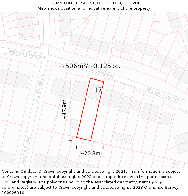17, MARION CRESCENT, ORPINGTON, BR5 2DE: Plot and title map