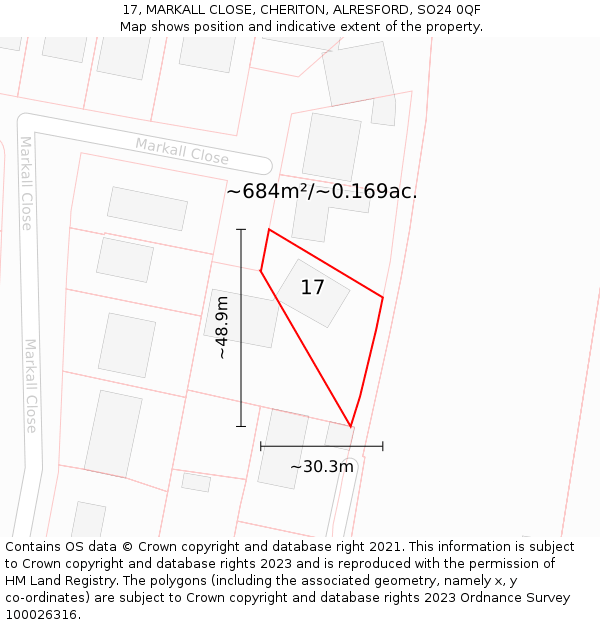 17, MARKALL CLOSE, CHERITON, ALRESFORD, SO24 0QF: Plot and title map