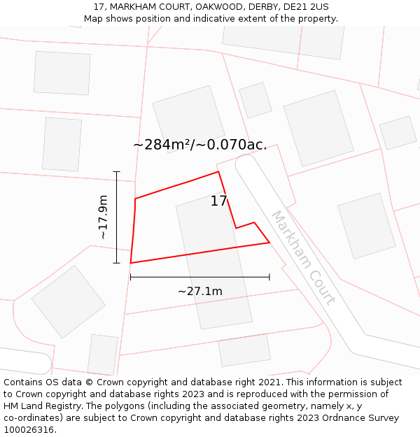 17, MARKHAM COURT, OAKWOOD, DERBY, DE21 2US: Plot and title map