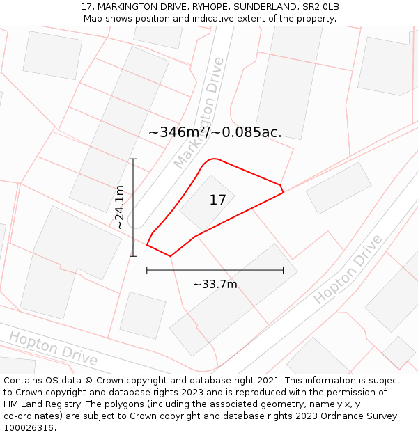 17, MARKINGTON DRIVE, RYHOPE, SUNDERLAND, SR2 0LB: Plot and title map